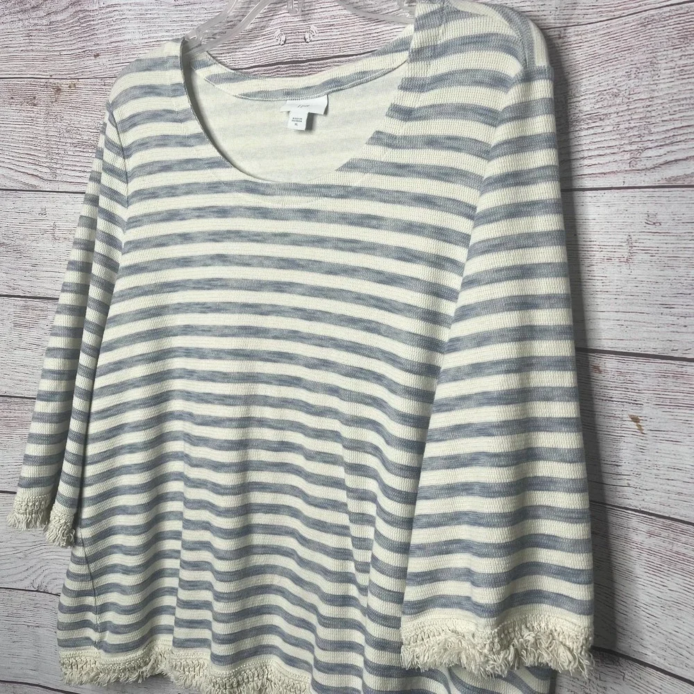 J. Jill Soft Knit Striped 100% Cotton Blue and Ivory Lagen Coastal Top Size XL - Picture 5 of 8